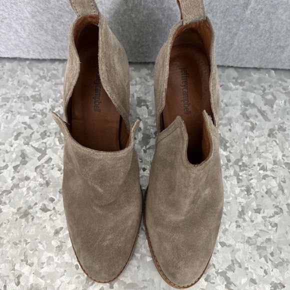 Jeffrey Campbell Rosee Heeled Ankle Booties Size 9 Tan Taupe Suede Slip On - Picture 2 of 11